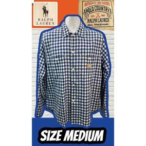 Ralph Lauren POLO COUNTRY Blue Wht Work Shirt M Dry Goods Sportsman